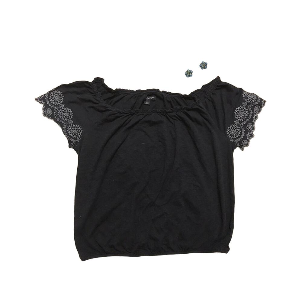 American Eagle Outfitters Black Blouse with Gray Lace Sleeves